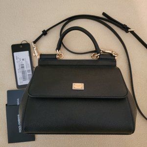 Dolce and Gabbana Small Sicily Leather Top Handle Bag Black Leather